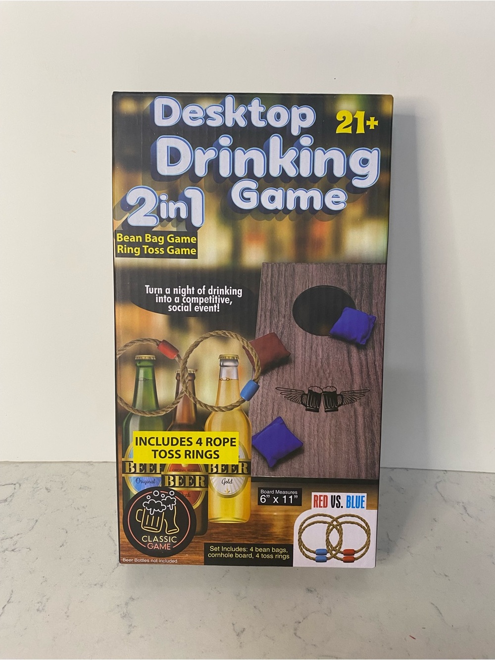 Desktop Drinking Game 2-in-1 Bean Bag & Ring Toss - Blue/Brown